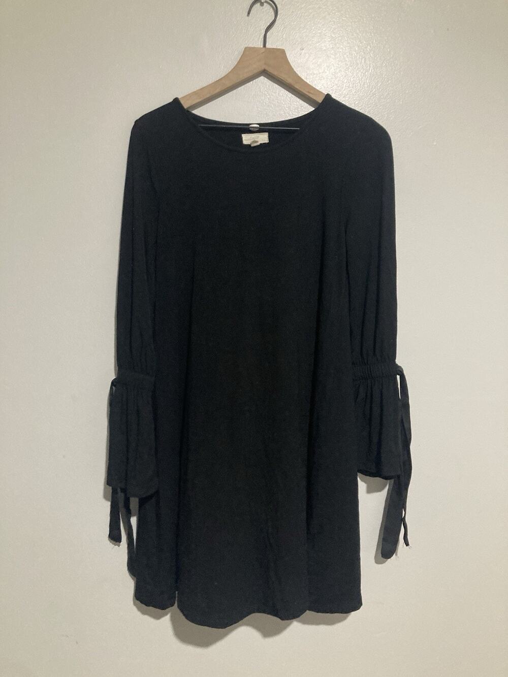 Cupio Blush Long Bell Tie Sleeve Pullover Jersey Mini Black Dress S Whimsigoth